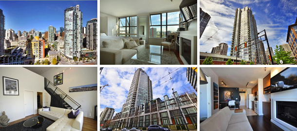 Yaletown Condo Grid of Buildings and Interiors - Modern and Contemporary