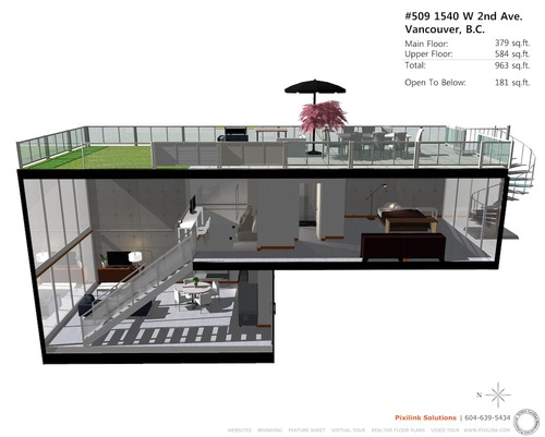 3D Floor Plan for #509 1540 W 2nd Ave - Waterfall Building ...