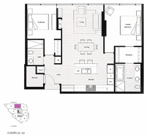 Shangri la Unit 03, floors 35-42, 2 bedroom 1045 sq ft