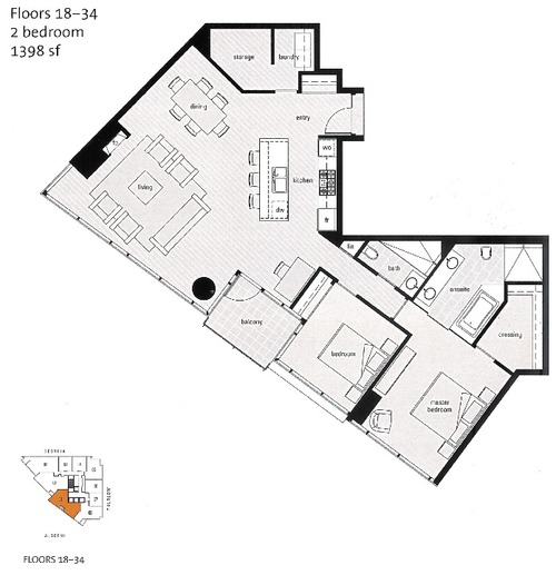 Shangri la unit 09, floors 18-34, 2 bedroom, 1398 sq ft