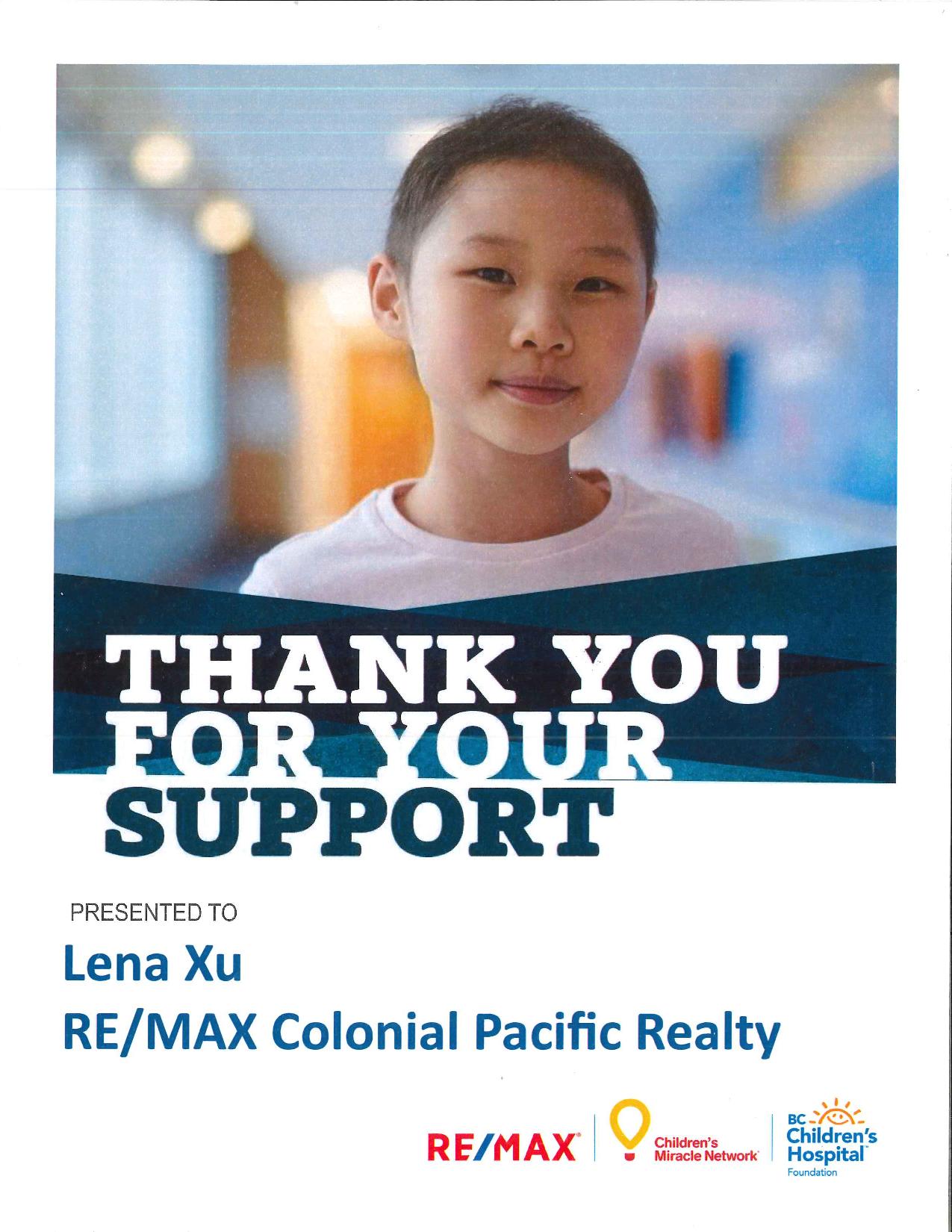 thanks letter bc children hospital