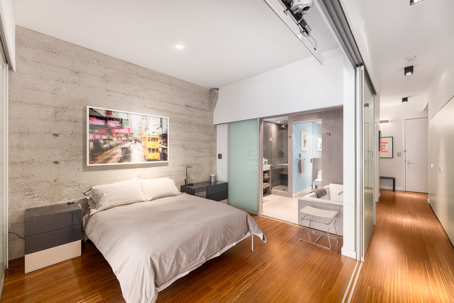 Bedroom area with concrete walls - Yaletown loft  1228 homer street web 15