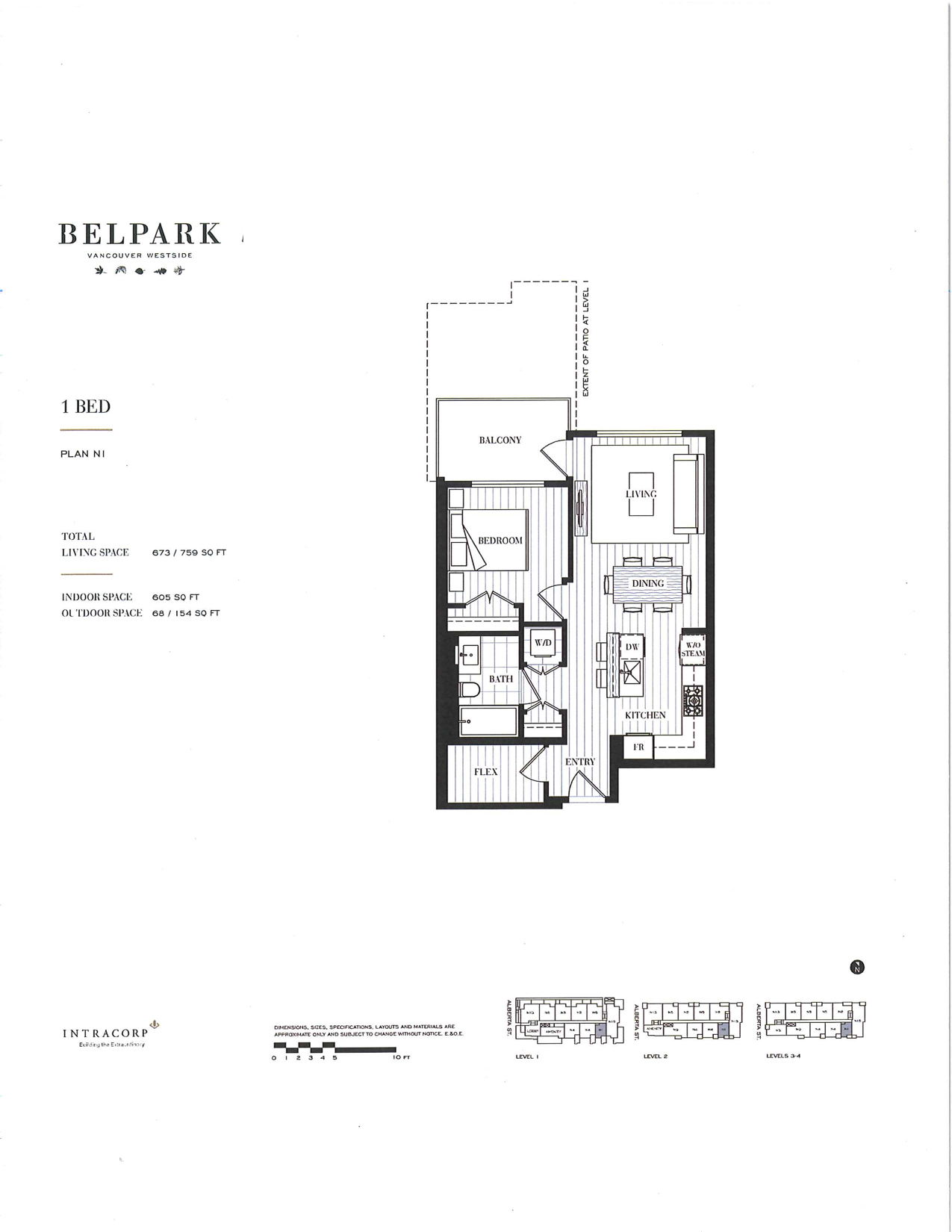 floor plan for Belpark modern 1 bedroom condo vancouver