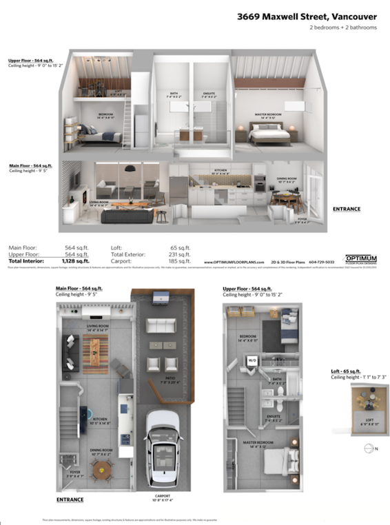 floor plan and side view rendering of east vancouver modern home