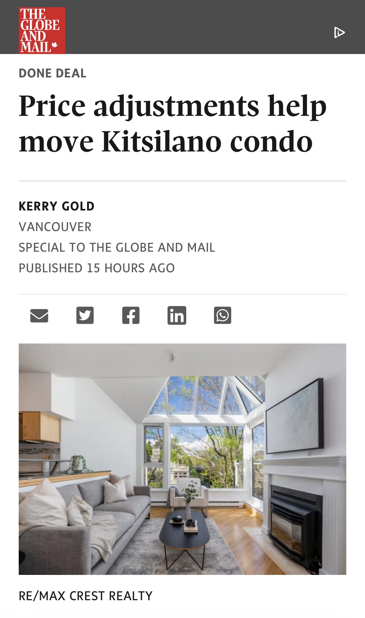 2020 W 8th Ave - Condo sale in Globe & Mail Done Deals - Paul Albrighton Quoted - By Kerry Gold