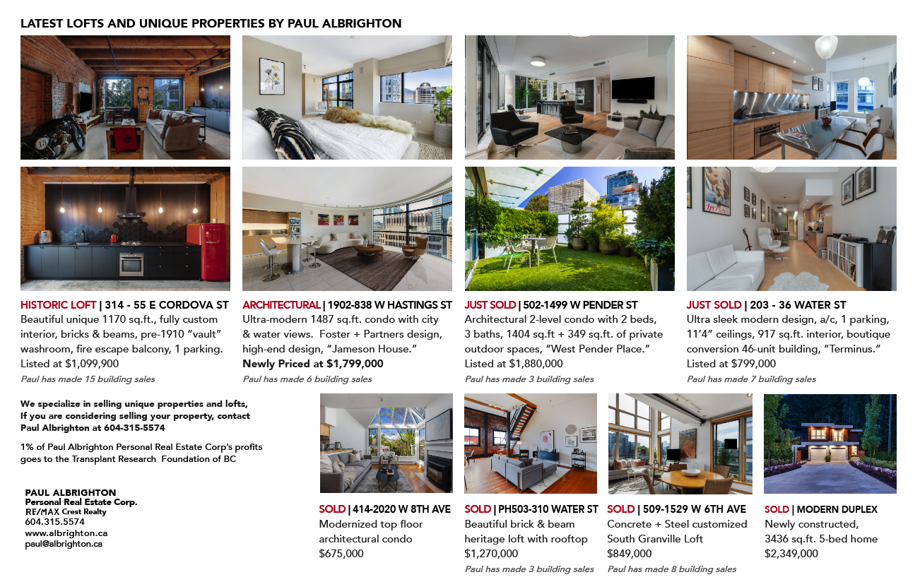 vancouver lofts and modern homes recently sold